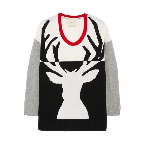 Michelle Mason Cashmere Wool Sweater Deer Pattern Size S - Picture 1 of 11